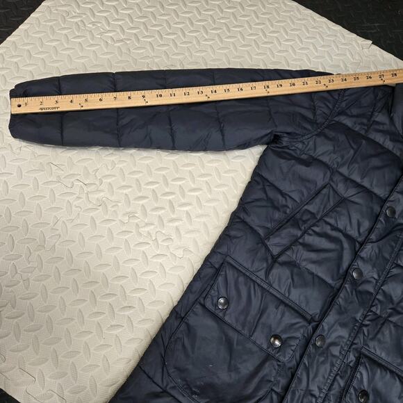 Barbour Great Coat Mens Small Navy Blue Mid Length Fibre Down Quilted Flawed - Picture 15 of 16